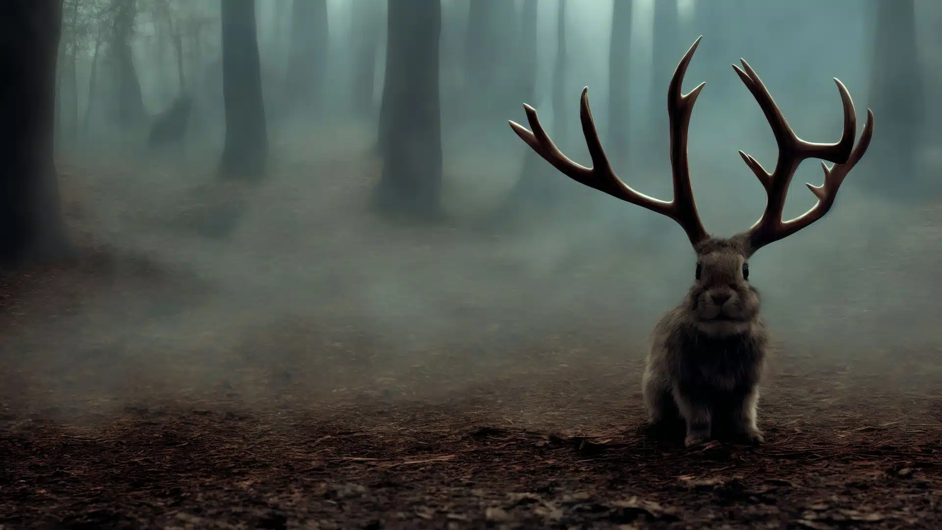 A jackalope in a mystic wood.