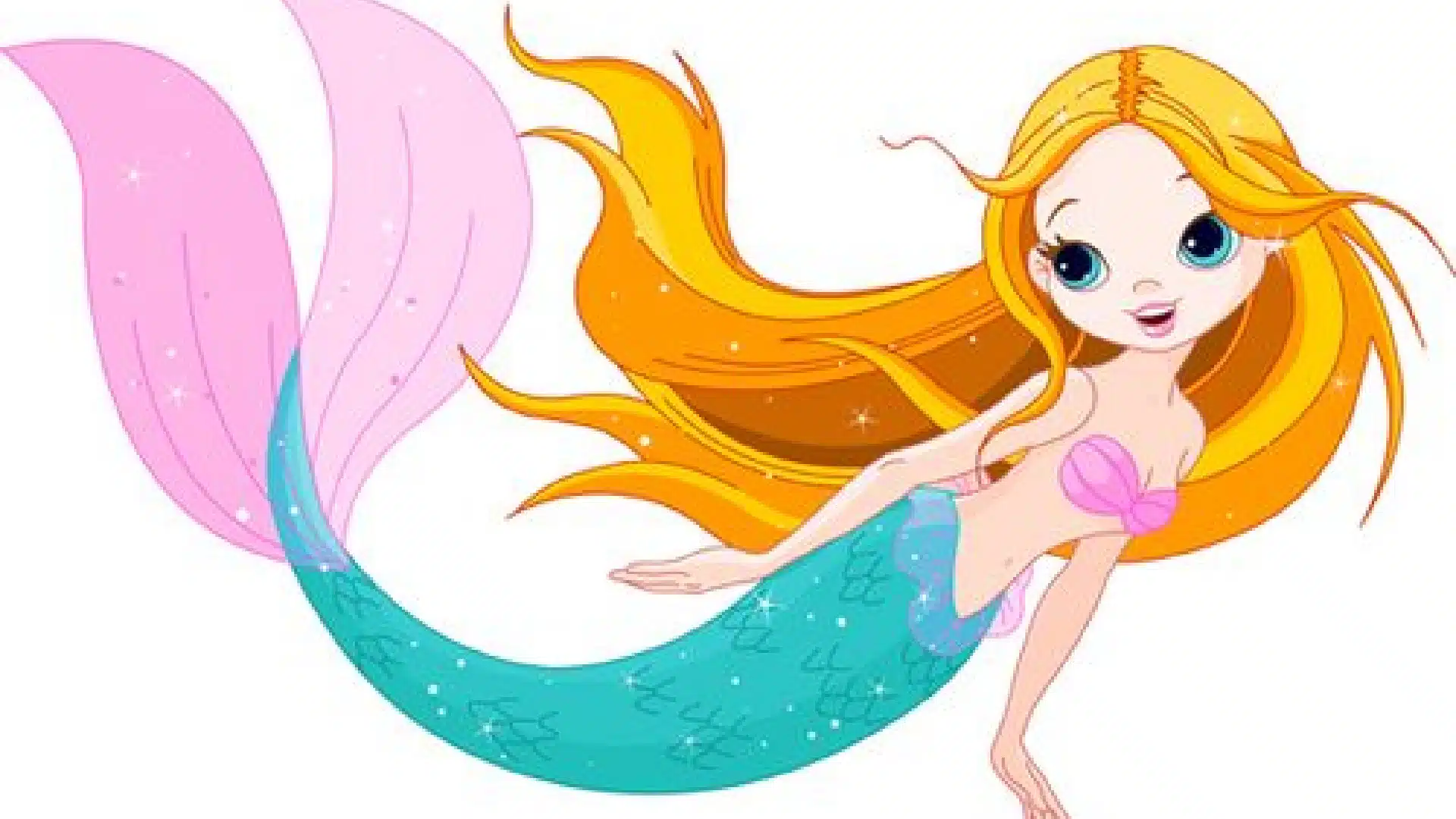 A young cartoon mermaid in a swimming pose on a white background.