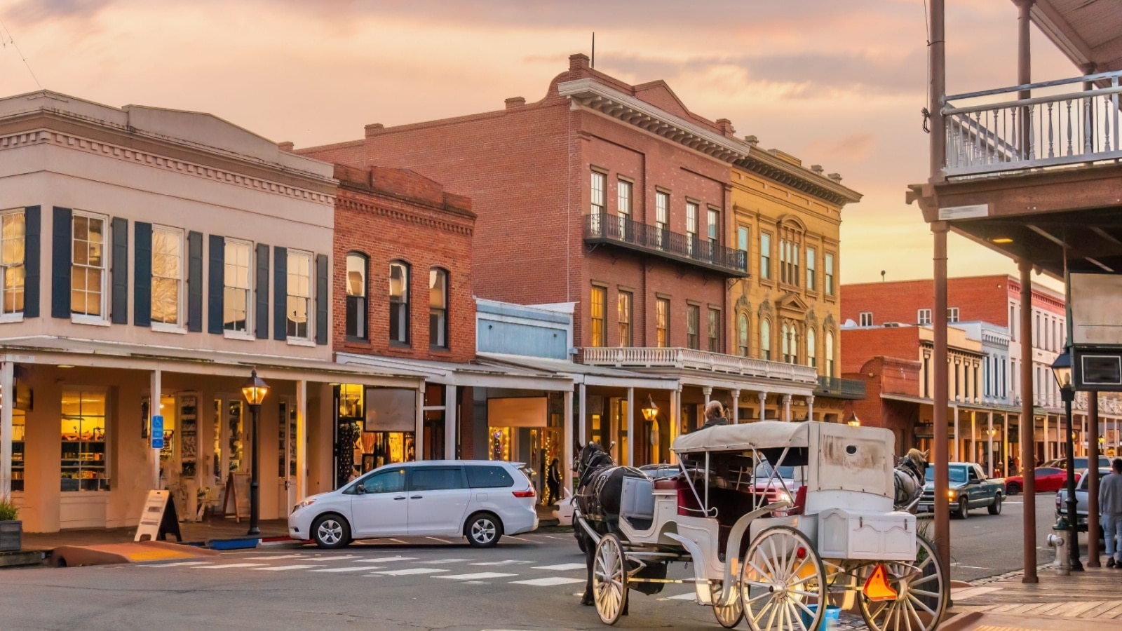 The western style buildings in Old Town Sacramento.