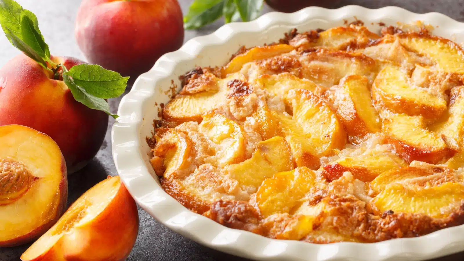 Freshly made peach cobbler, one of the most iconic cultural foods in the USA.