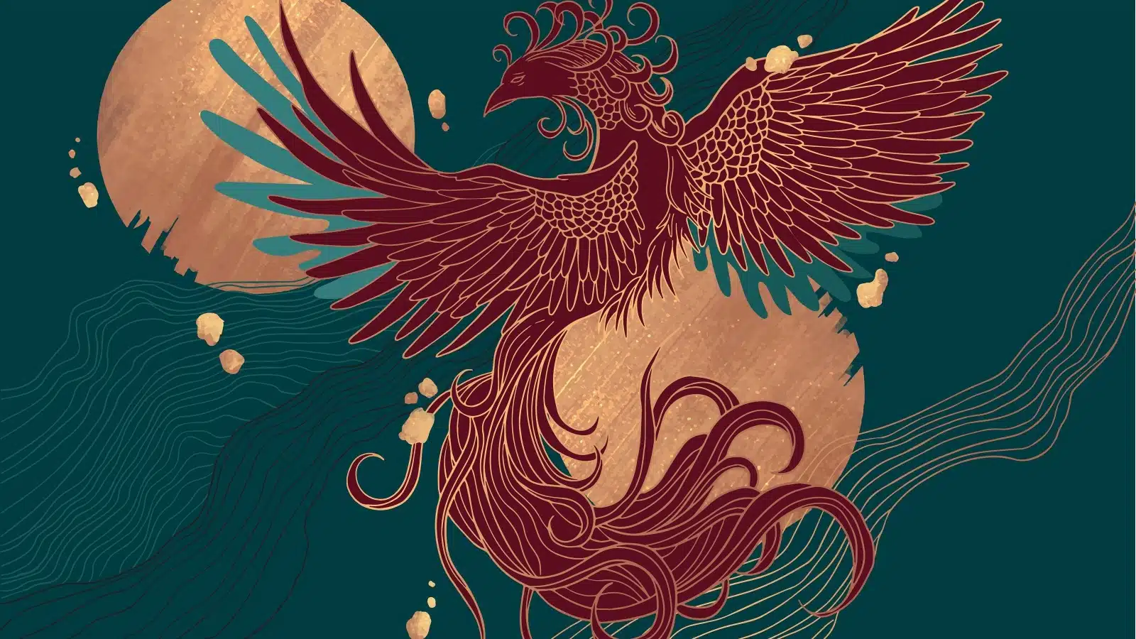 Abstract illustration of a mythical phoenix in flight.