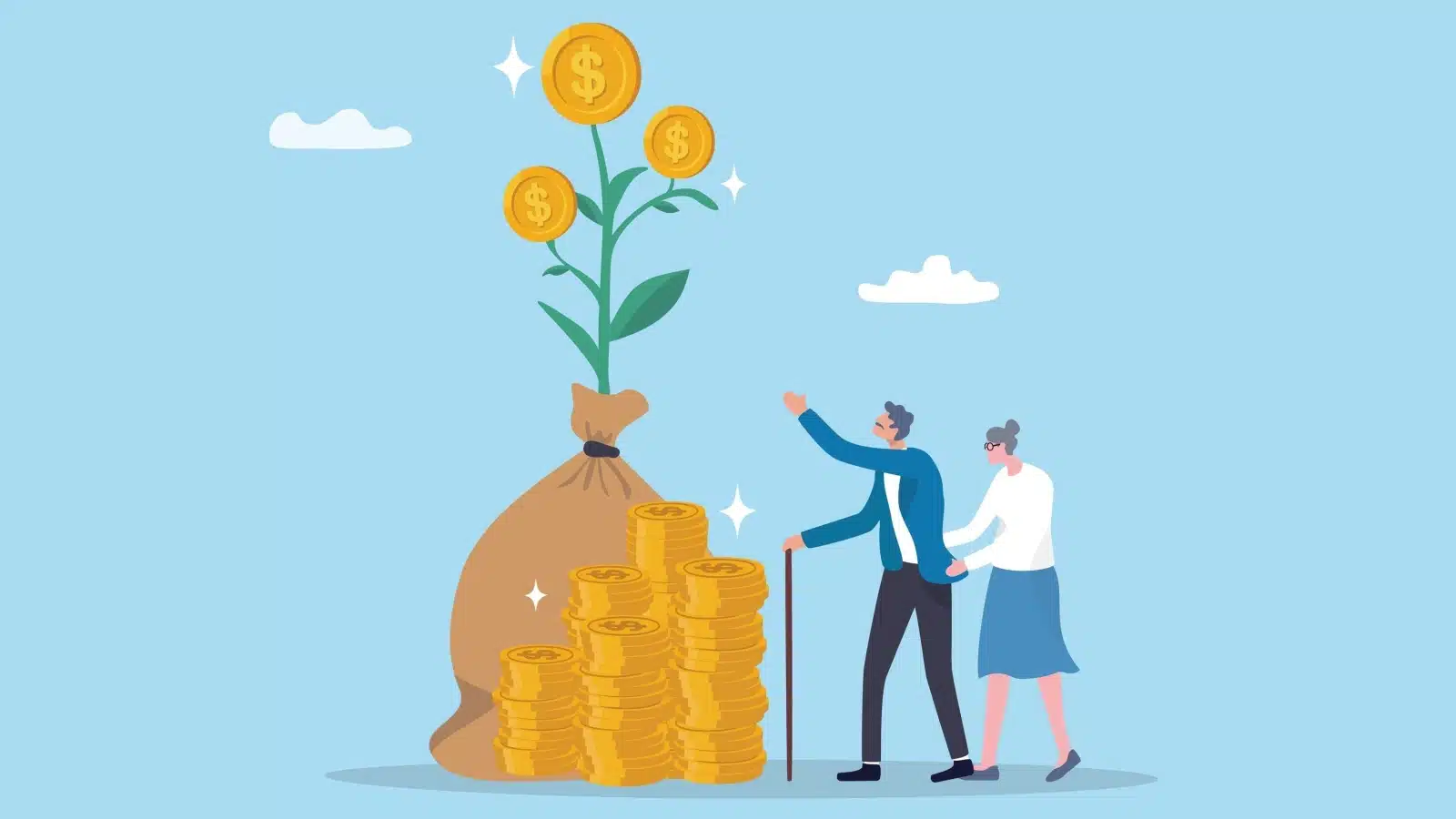 An older couple's retirement nest egg grows, ensuring long term financial security.