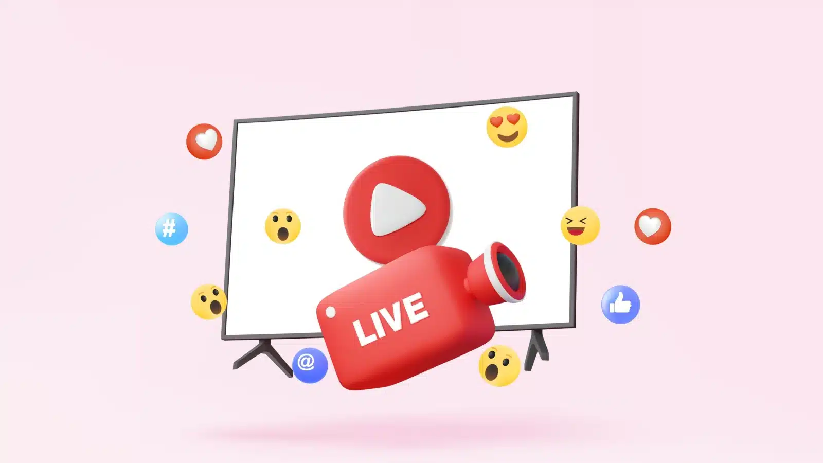 Illustration of a tv screen surrounded by emoji and go live imagery.