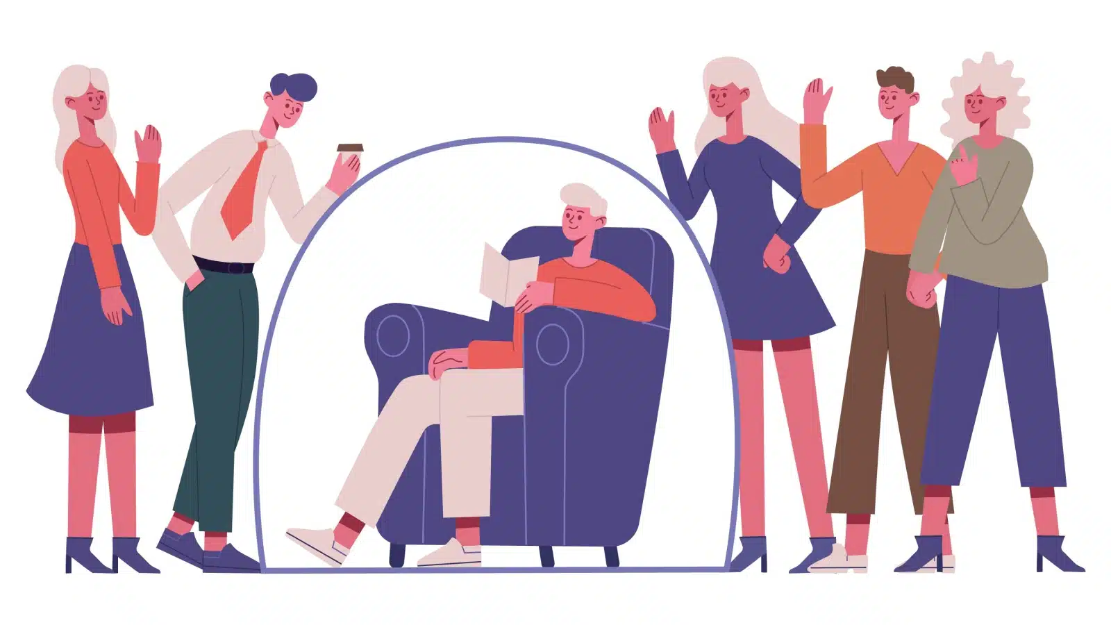 An introvert is happy sitting in their personal bubble.