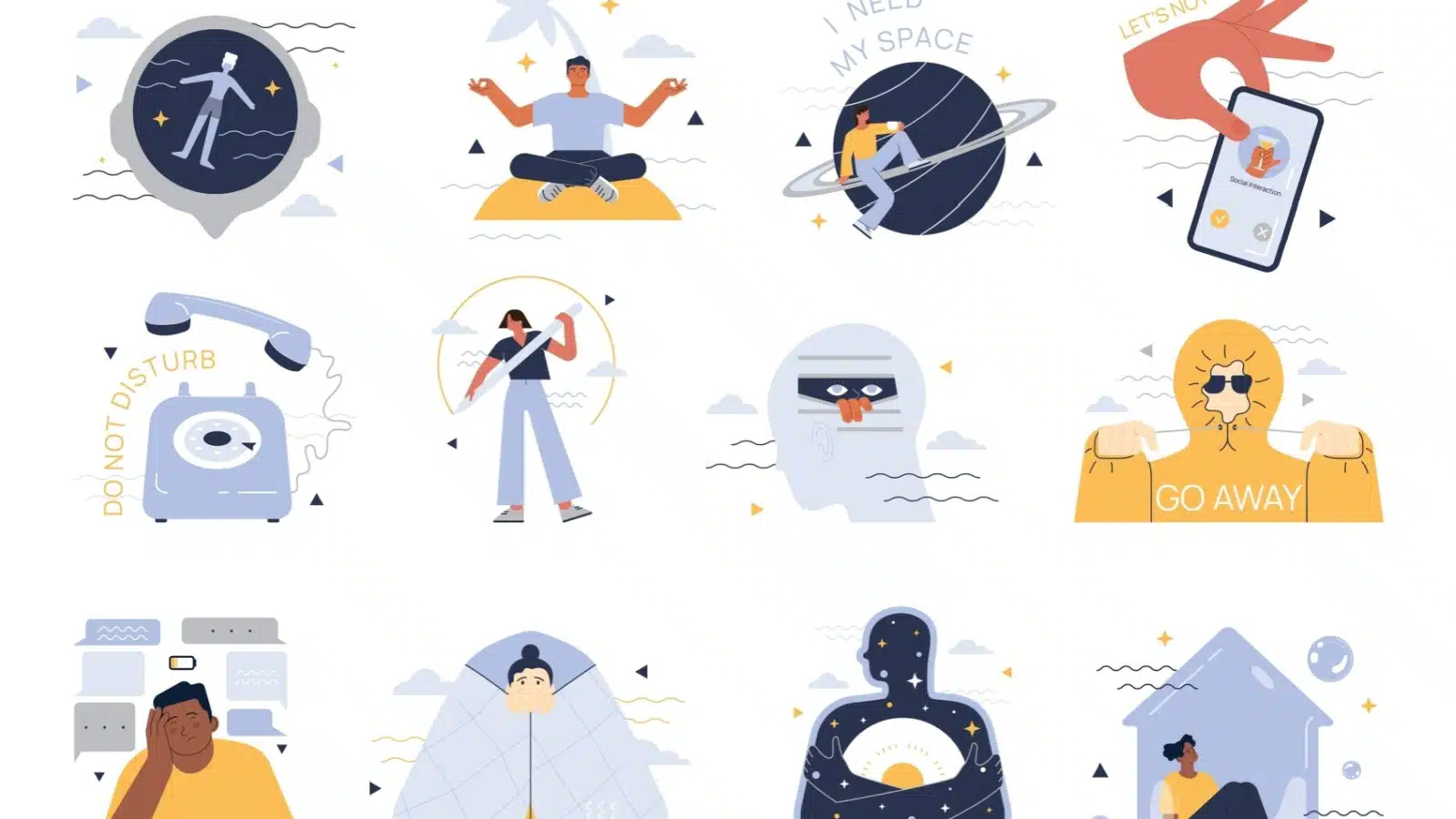 Graphics representing common ideas about introverts.