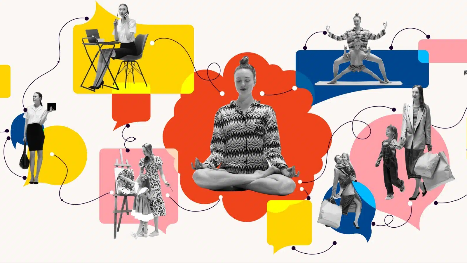 A woman meditates, thinking about the different areas of her life that are important to her.