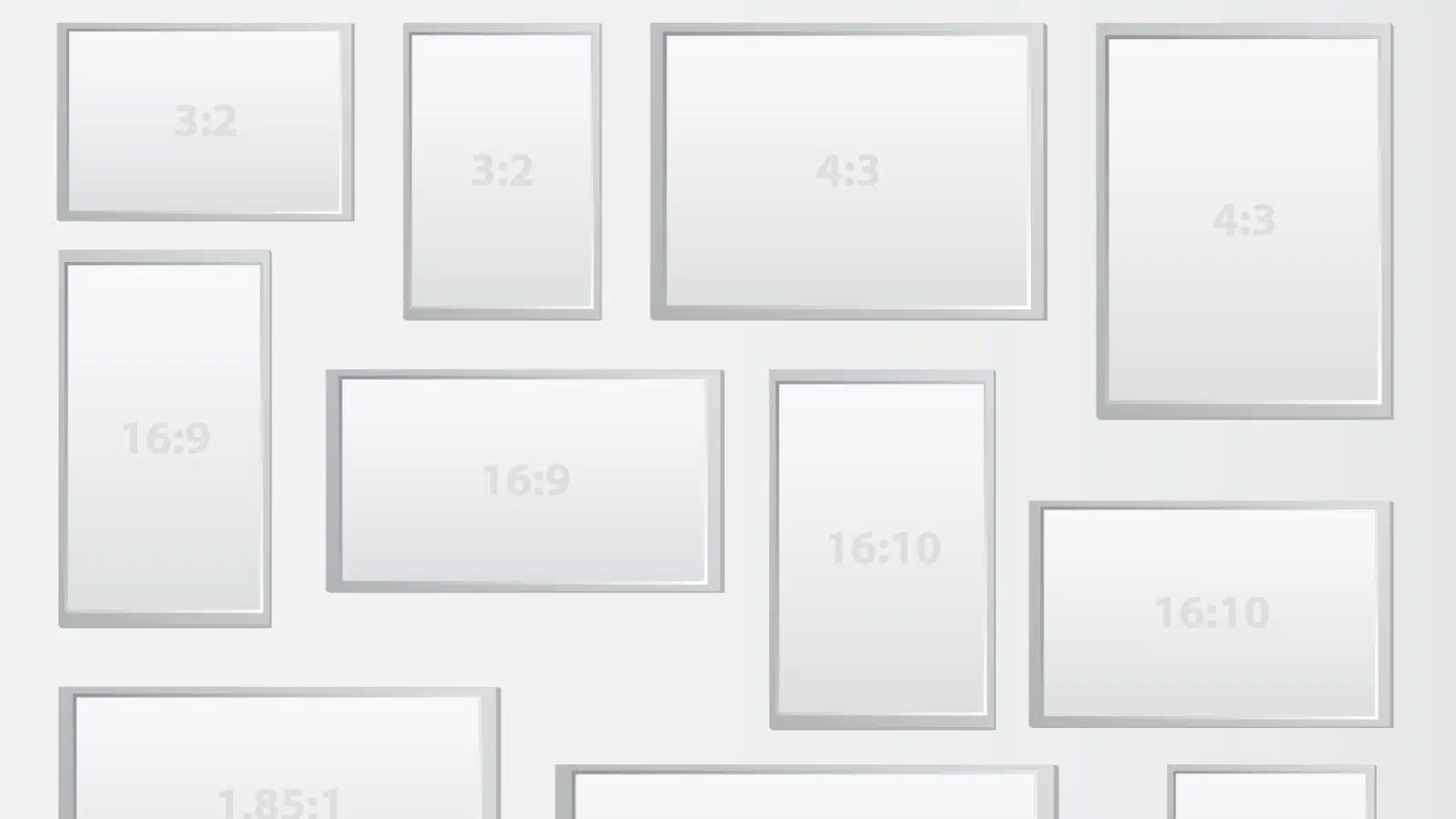 Examples of different aspect ratios on a light gray/white scale.
