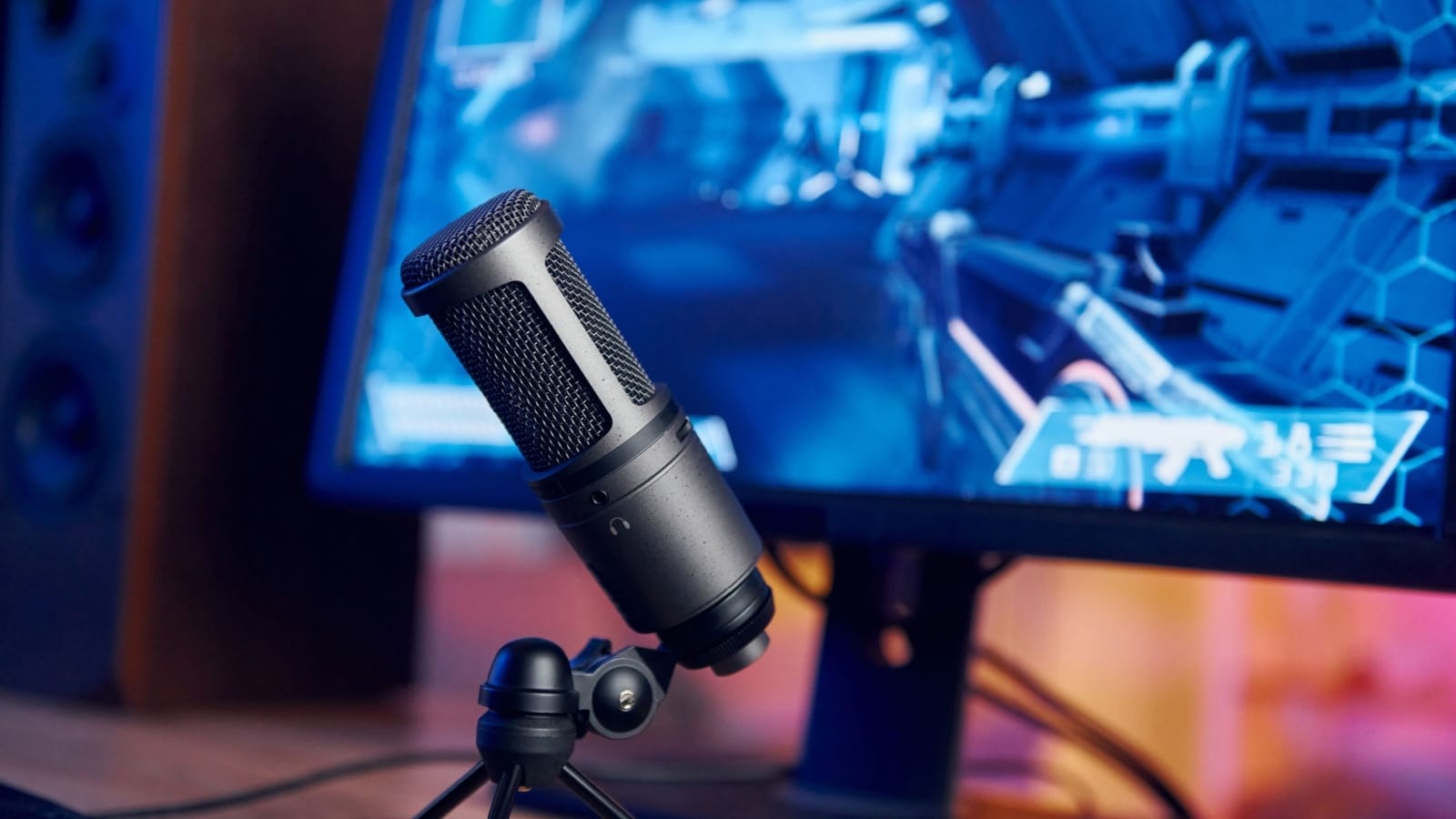 A high-tech microphone used for gaming or podcasting. 