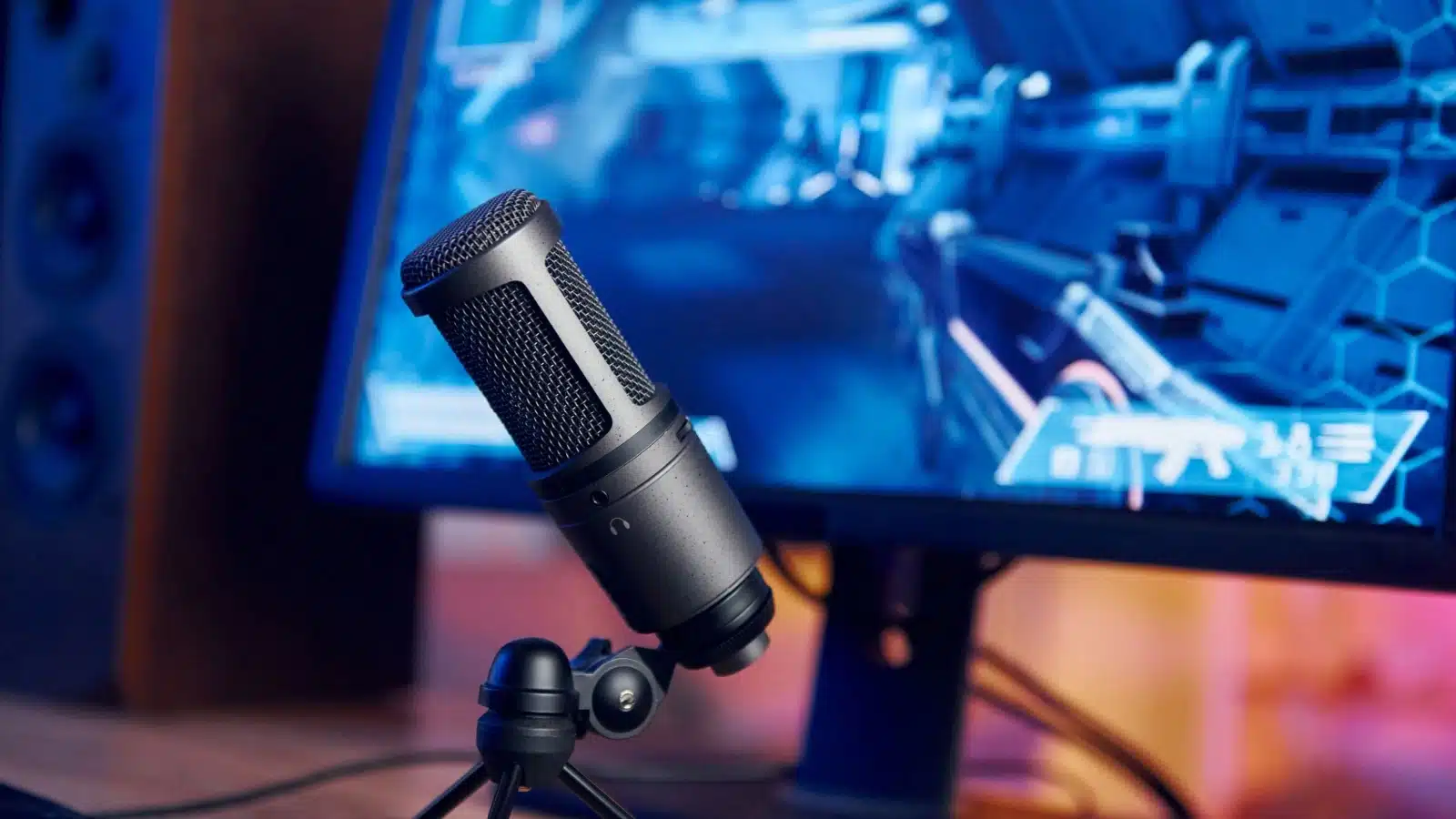 A high-tech microphone used for gaming or podcasting.