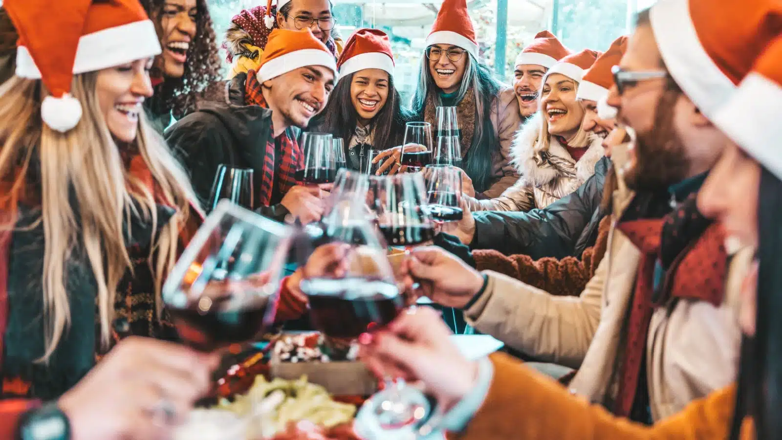 Friends at a Christmas party.