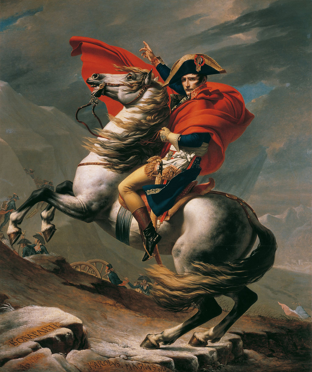 One of the famous paintings of Napolean crossing the Alps by Jacques-Louis David.