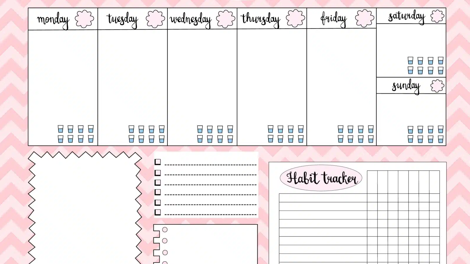 Illustration showing a sample bullet journal weekly spread idea.