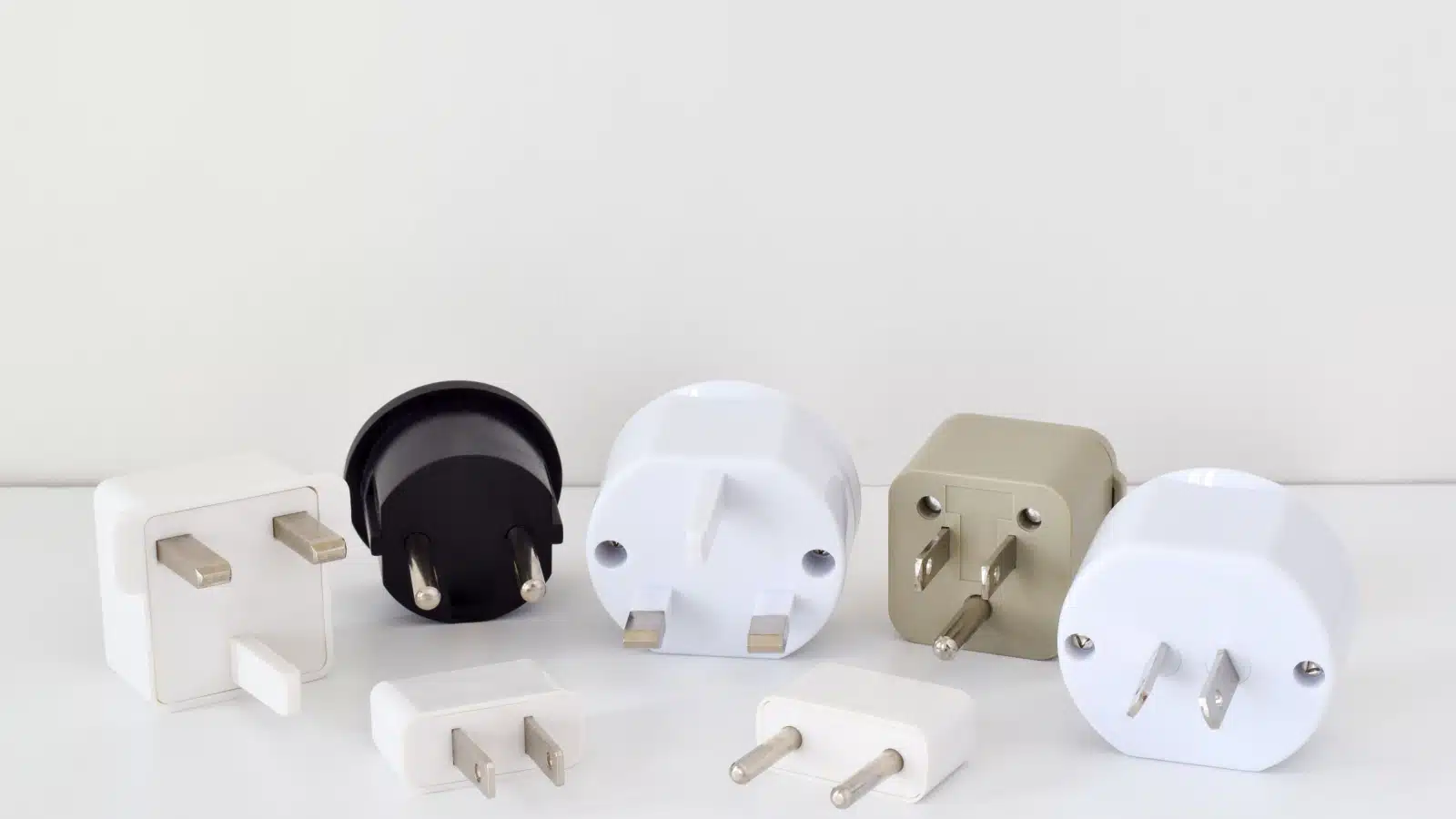 An assortment of power adapters for different countries.