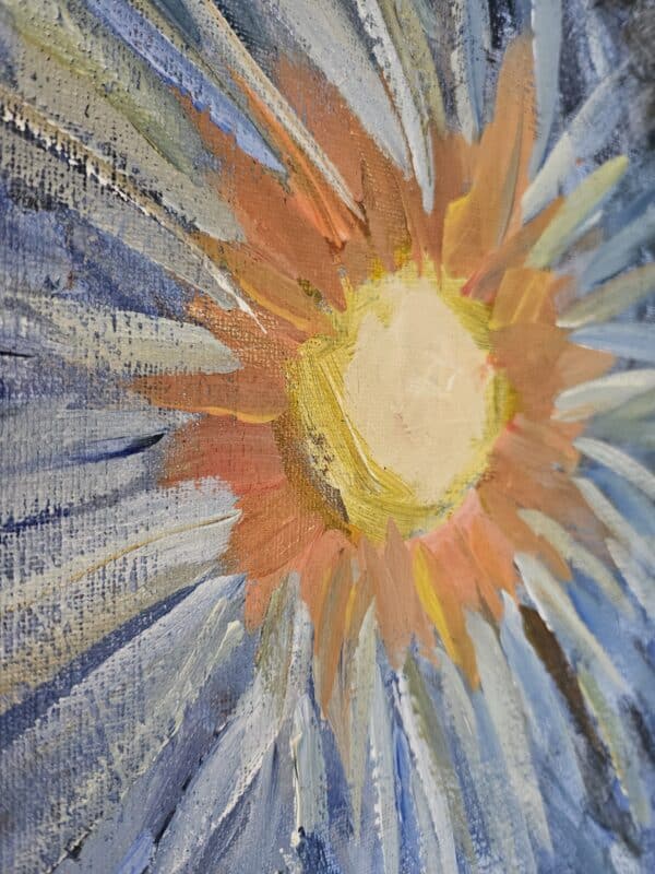 Up close of the sun portion of the abstract painting Blooming Sunion.