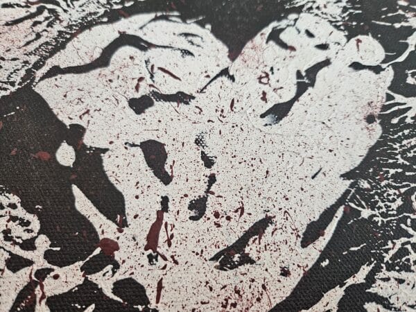Broken Heart close up of the central heat in black, white and red.