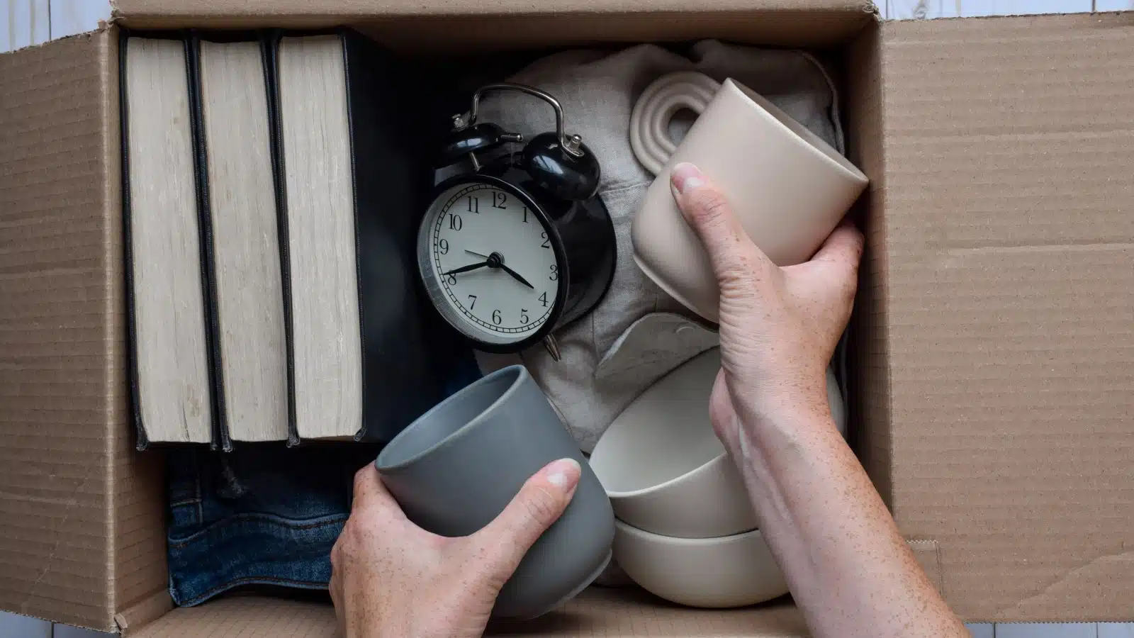 A box of items someone is giving away.