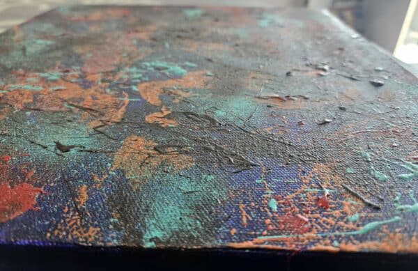 Angled view of Memories of What Once Was showing color and texture.