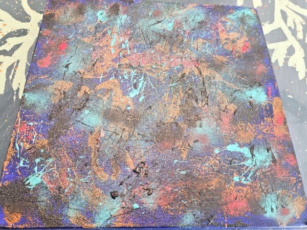 Full slightly angled shot of Memories of what once was highlighting the color and texture of the abstract piece.