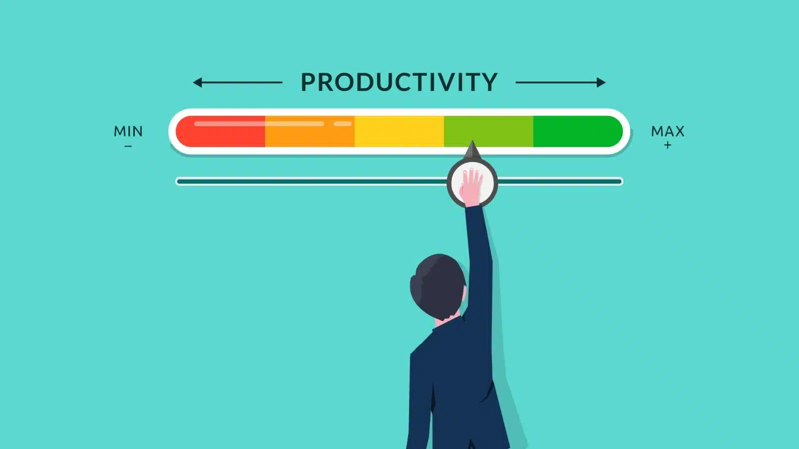 Graphic of a man sliding his productivity levels up, to represent how to be productive.