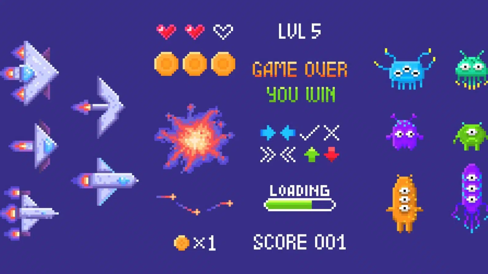 Graphic containing popular imagery from a variety of retro games from Space Invaders to the Legend of Zelda.