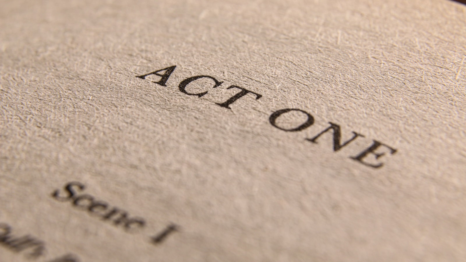 The first page of a book starting with Act One to represent a story starter. 