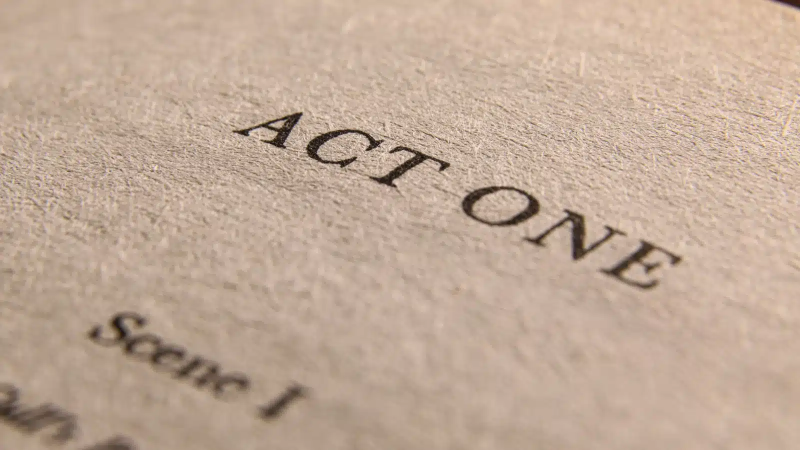 The first page of a book starting with Act One to represent a story starter.