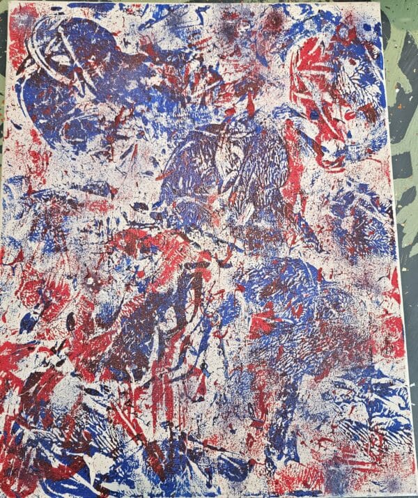 The struggle of the red, white, and blue abstract wall art for sale full image.