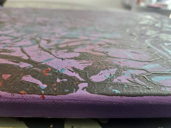Side view of Twisted desire showing canvas depth and texture.