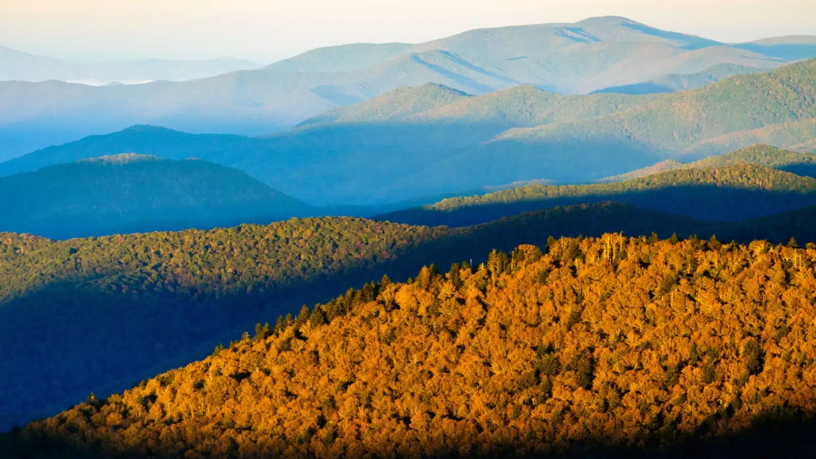 Sunrise over Great Smoky Mountain National Park in the Fall.