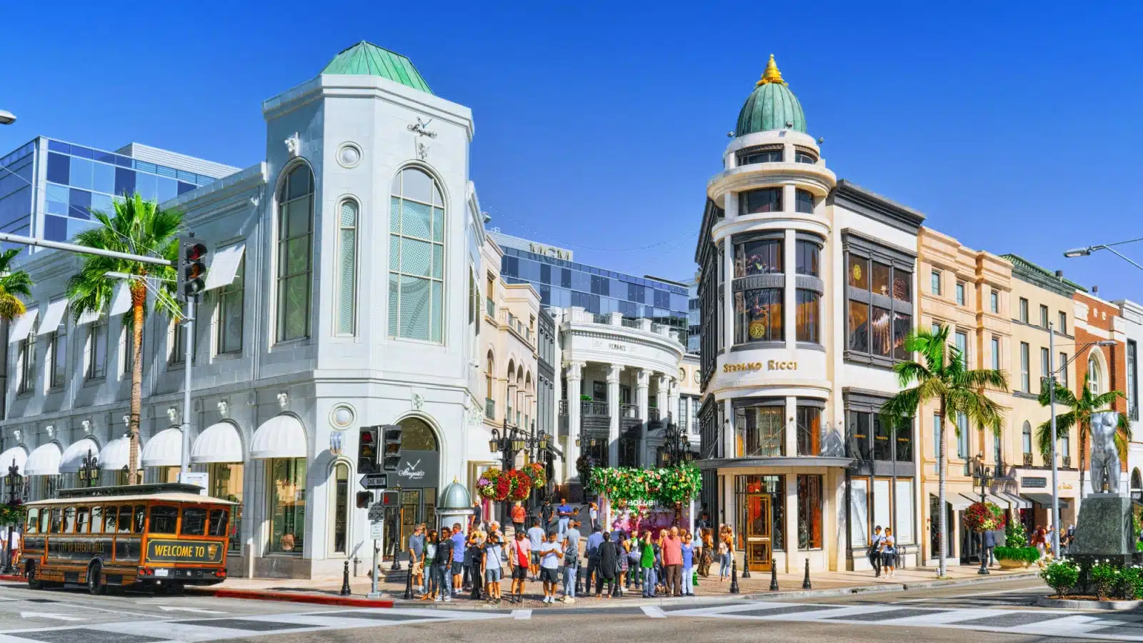 The upscale shops on Rodeo Drive in Los Angeles.