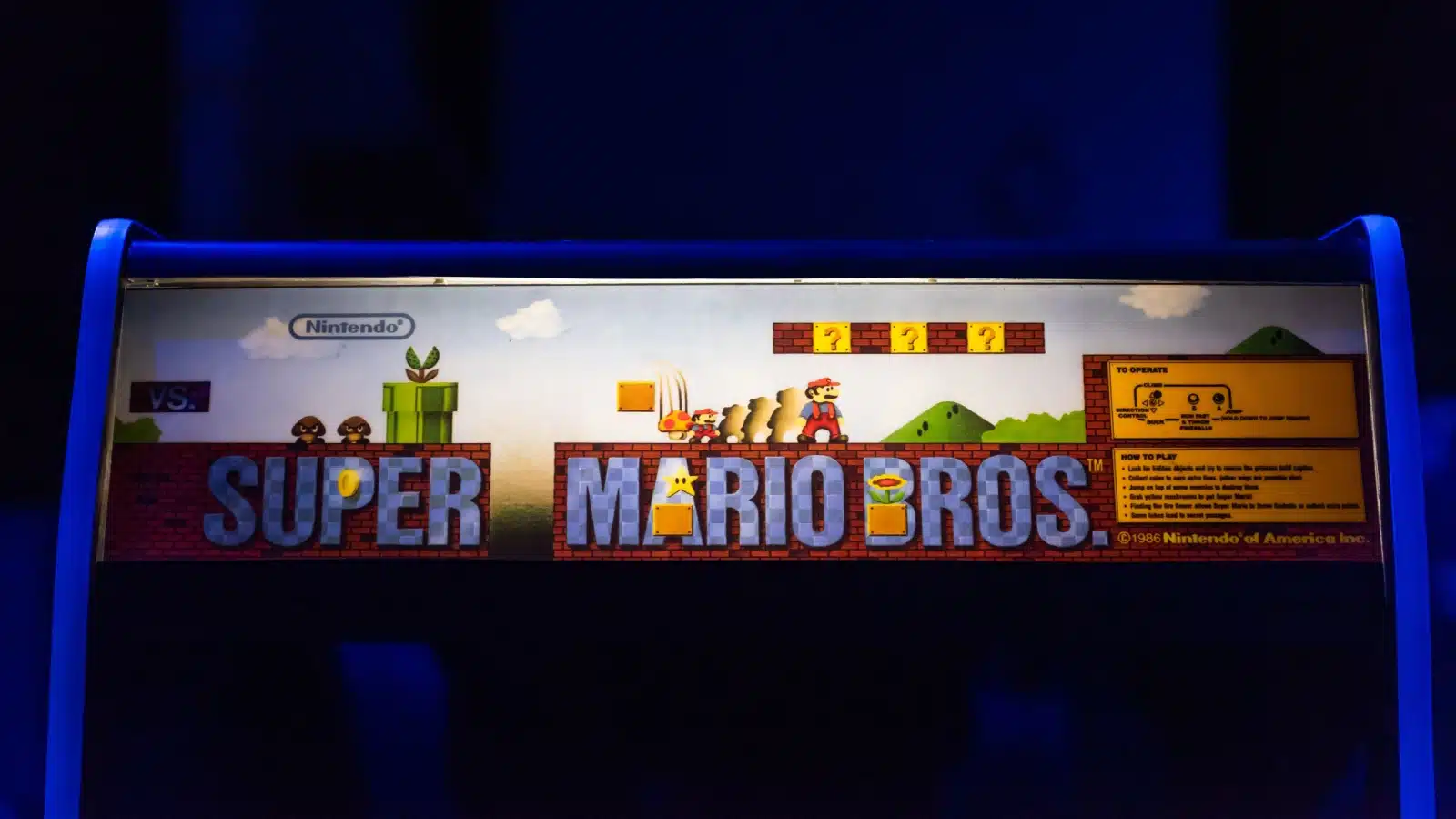 The top of the Super Mario Brothers arcade cabinet.