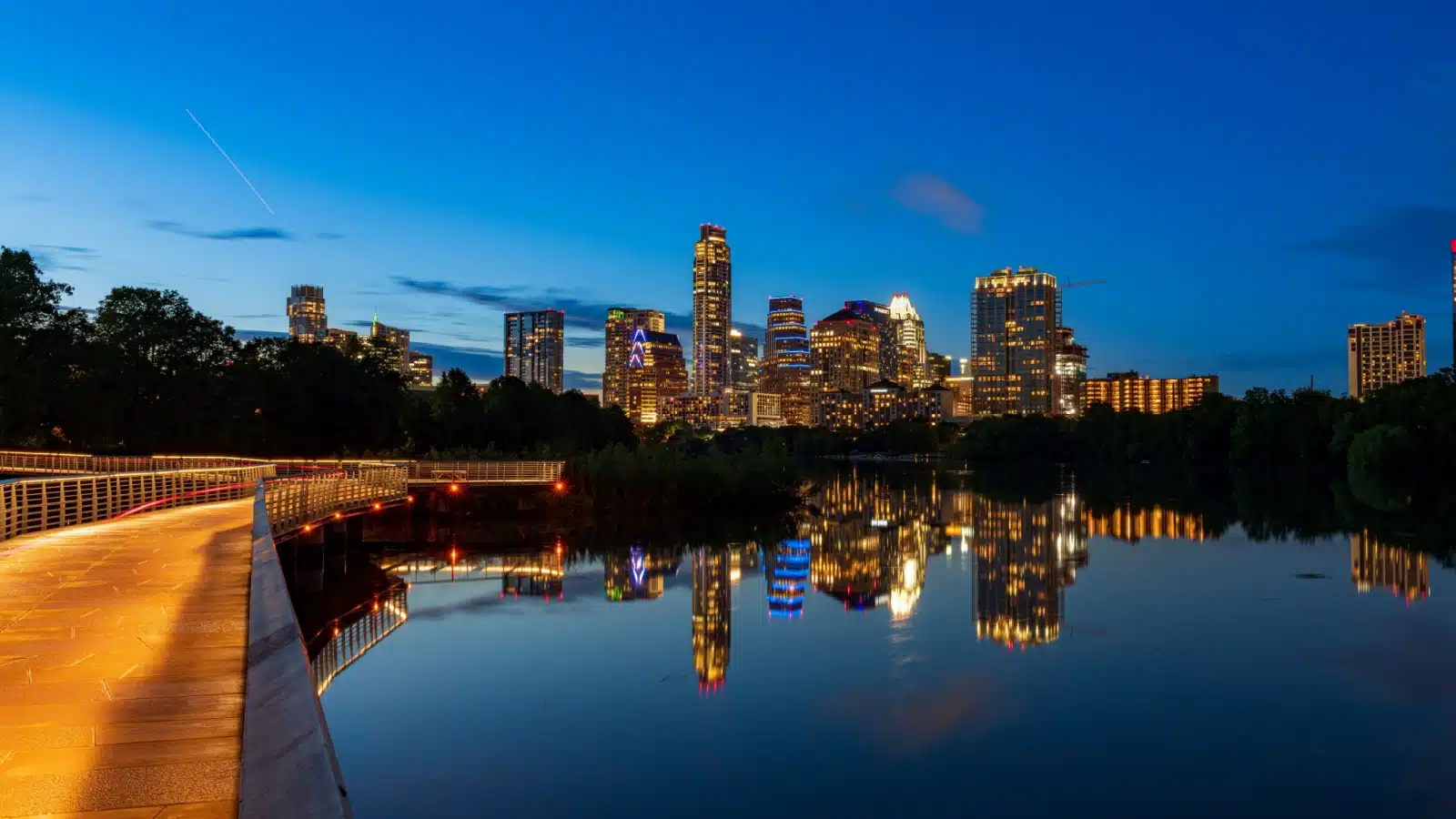 Austin Skyline reflected in Ladybird Lake.