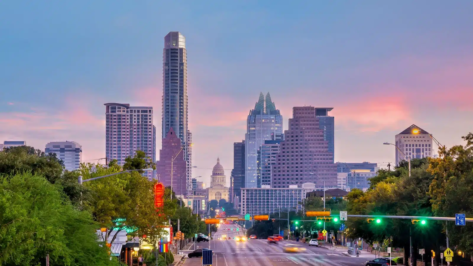 Austin Texas skyline at sunset.