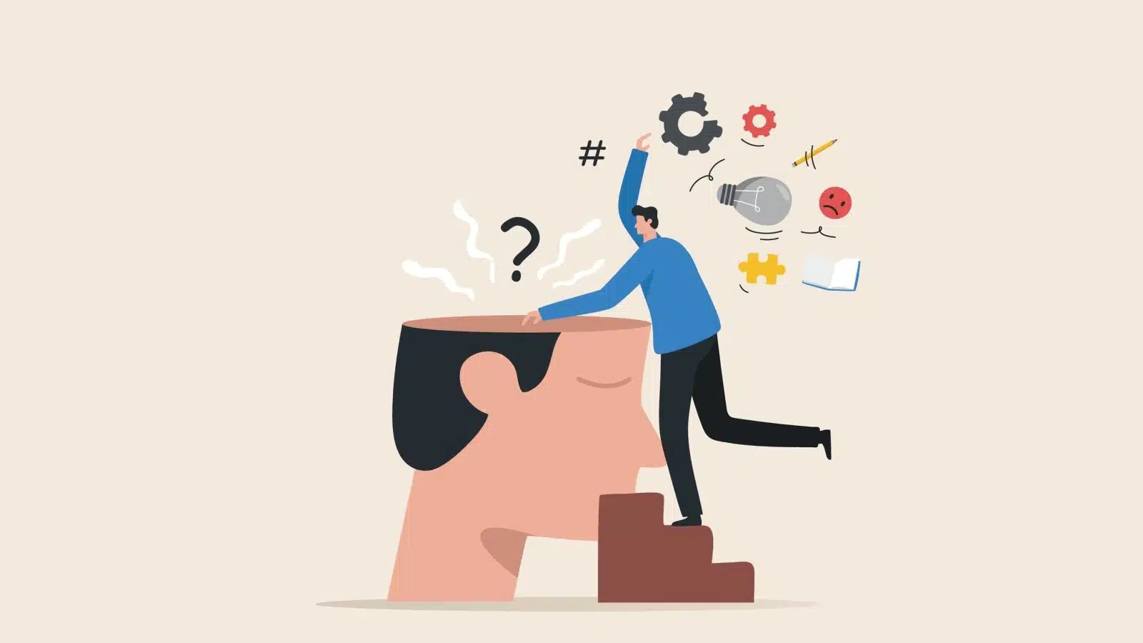 A man clears his mind of old ideas to represent his change and growth.