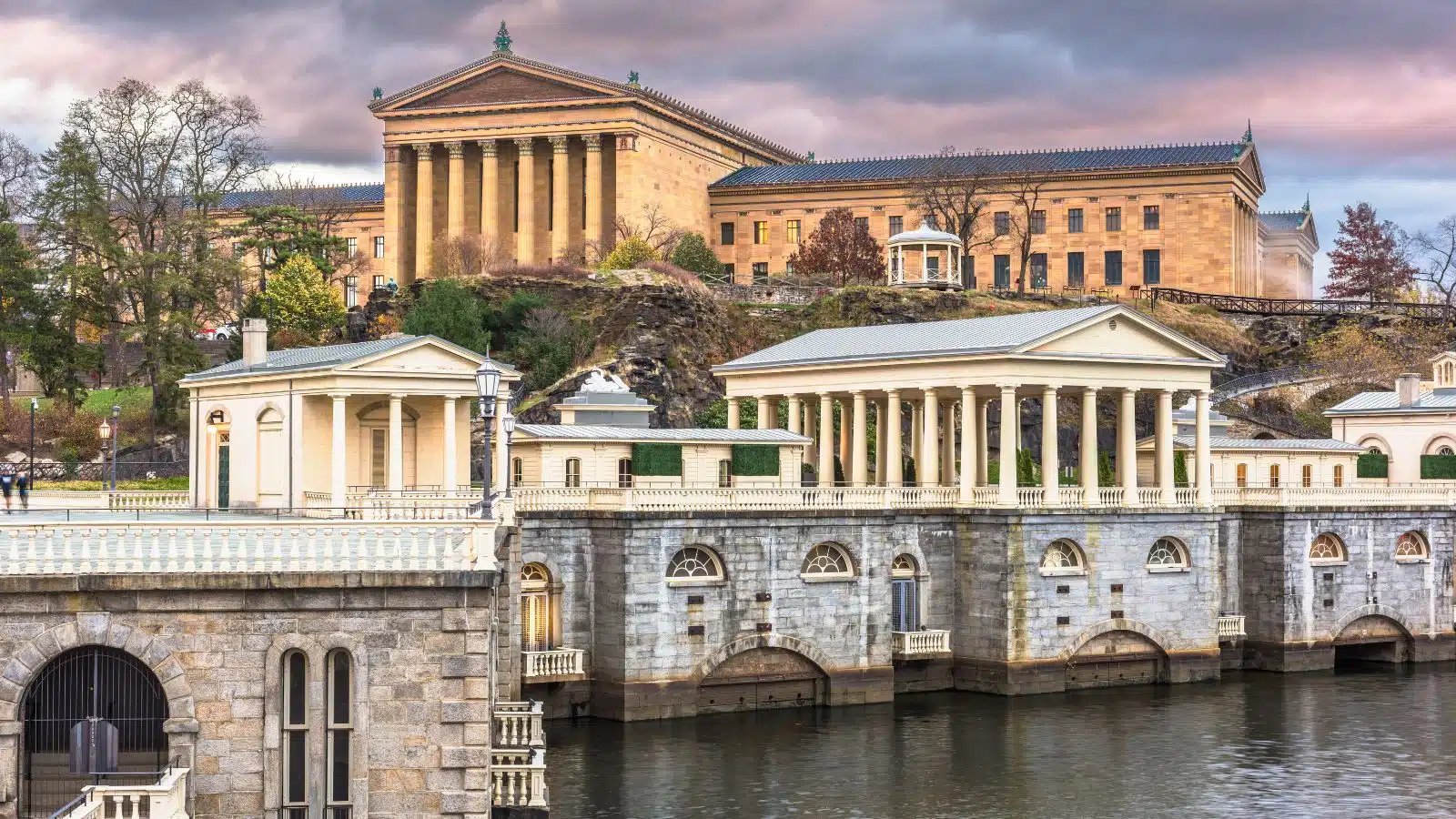 Famous Philadelphia landmarks - the US waterworks and the art museum.