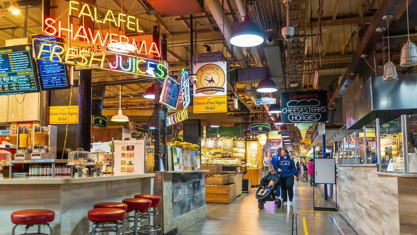 Merchants inside the Reading Terminal Market Philadelphia.