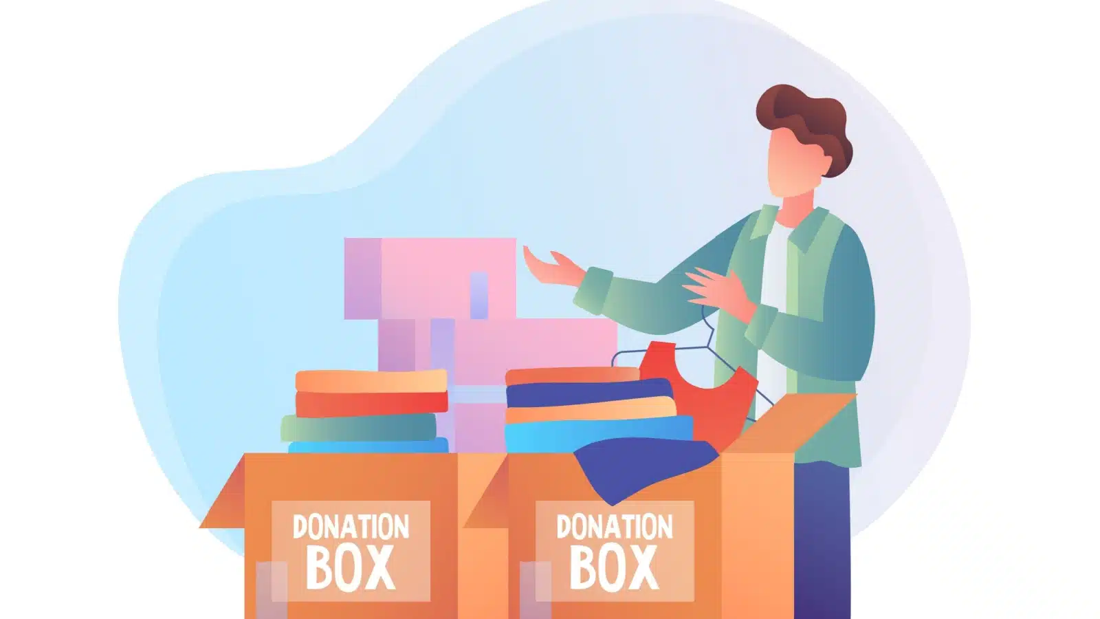 Graphic of a woman filling donation boxes.