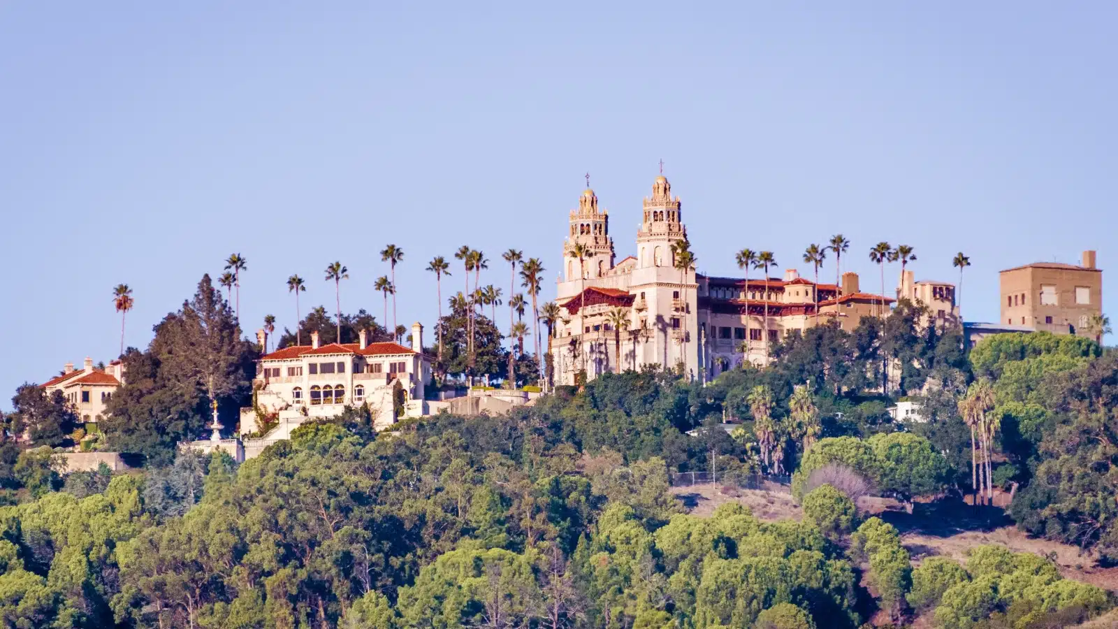 Distant view of Hearst Castle in San Simeon, California.