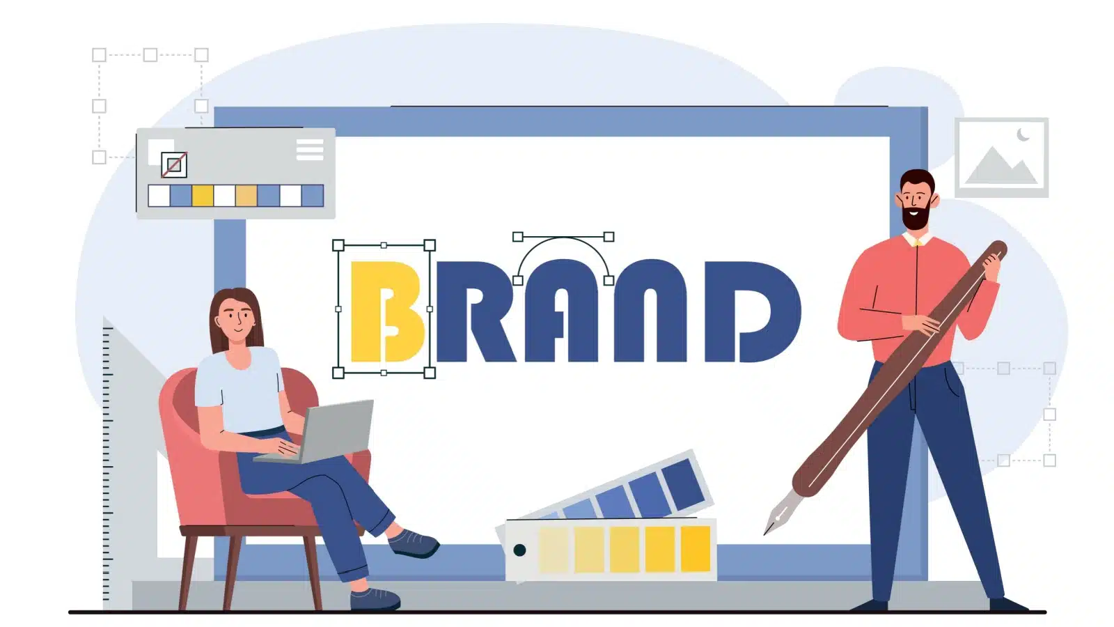 Workers creating brand imagery.