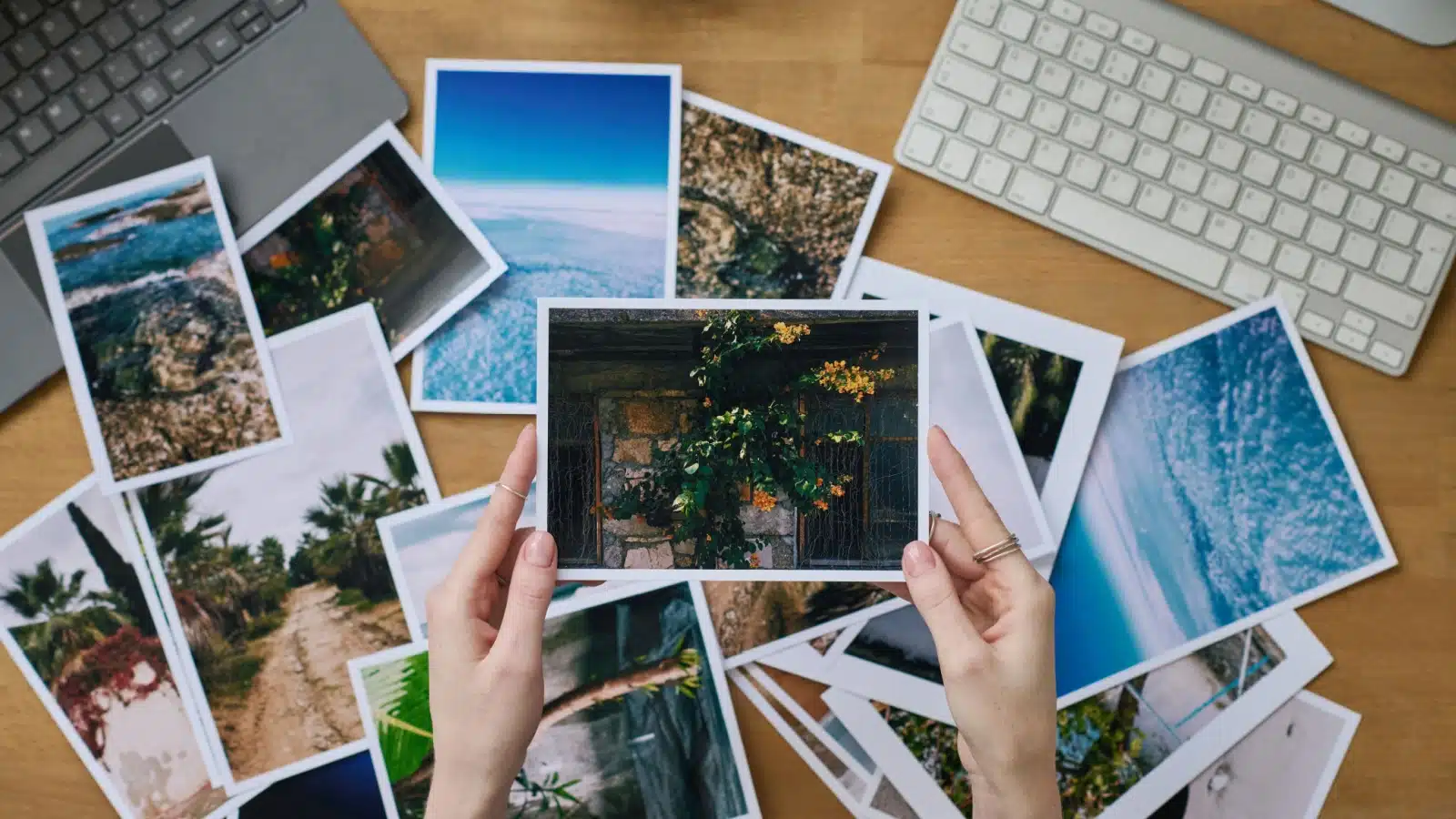 An assortment of physical photographs.