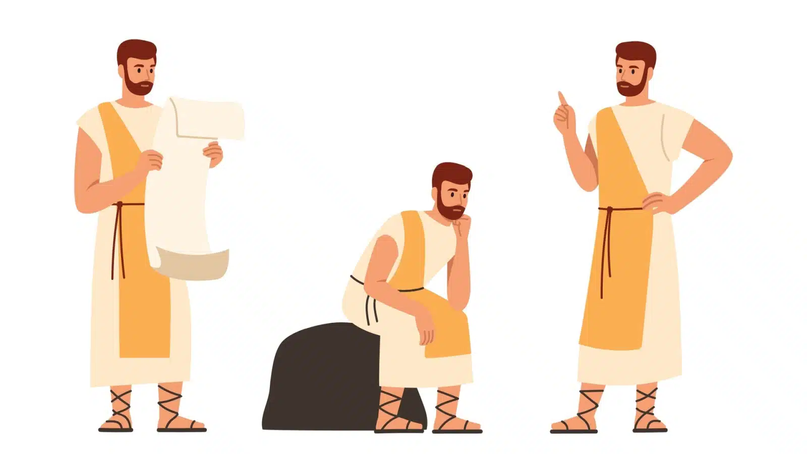 Cartoon with Roman philosophers thinking to highlight idea of wise vs. smart.