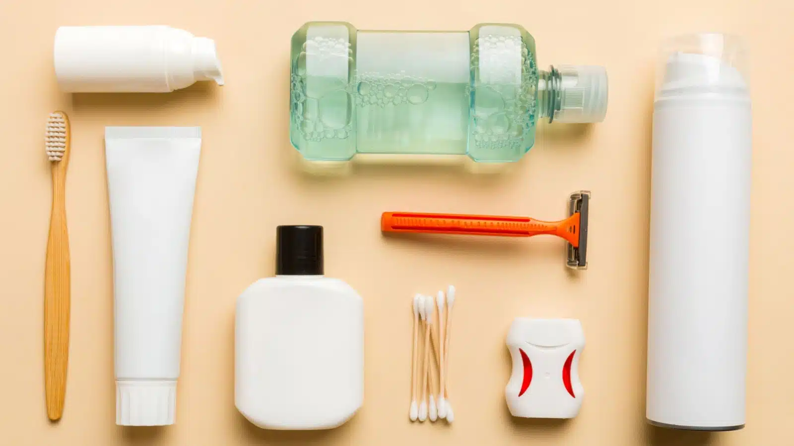 Set of hygiene products on a table.