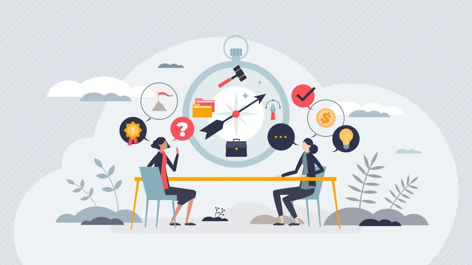 Graphic showcasing a life coach giving career advice to a client.