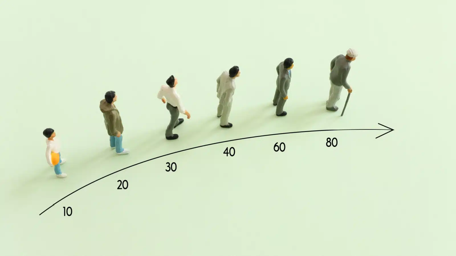 Concept art showing life stages from childhood to becoming a senior.