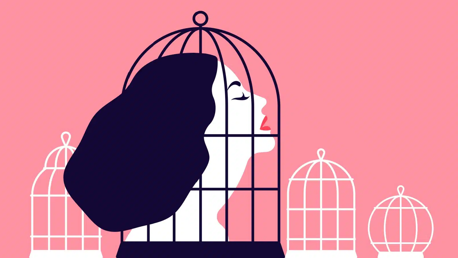 Graphic of a woman locked in a cage represents society's misogyny.