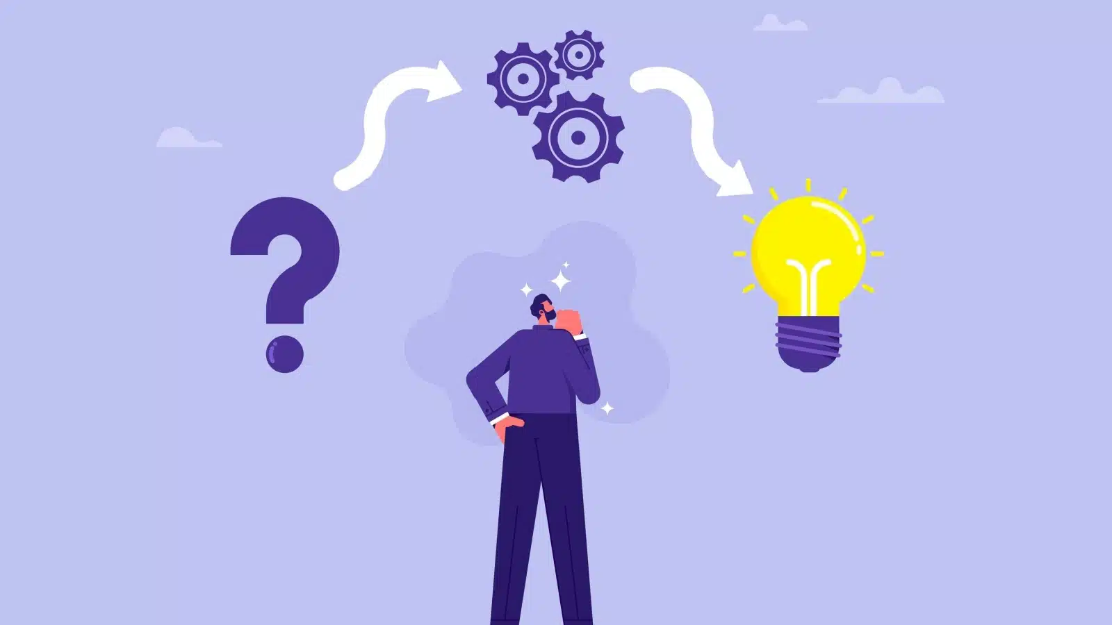 A man uses problem solving skills to think of potential solutions.
