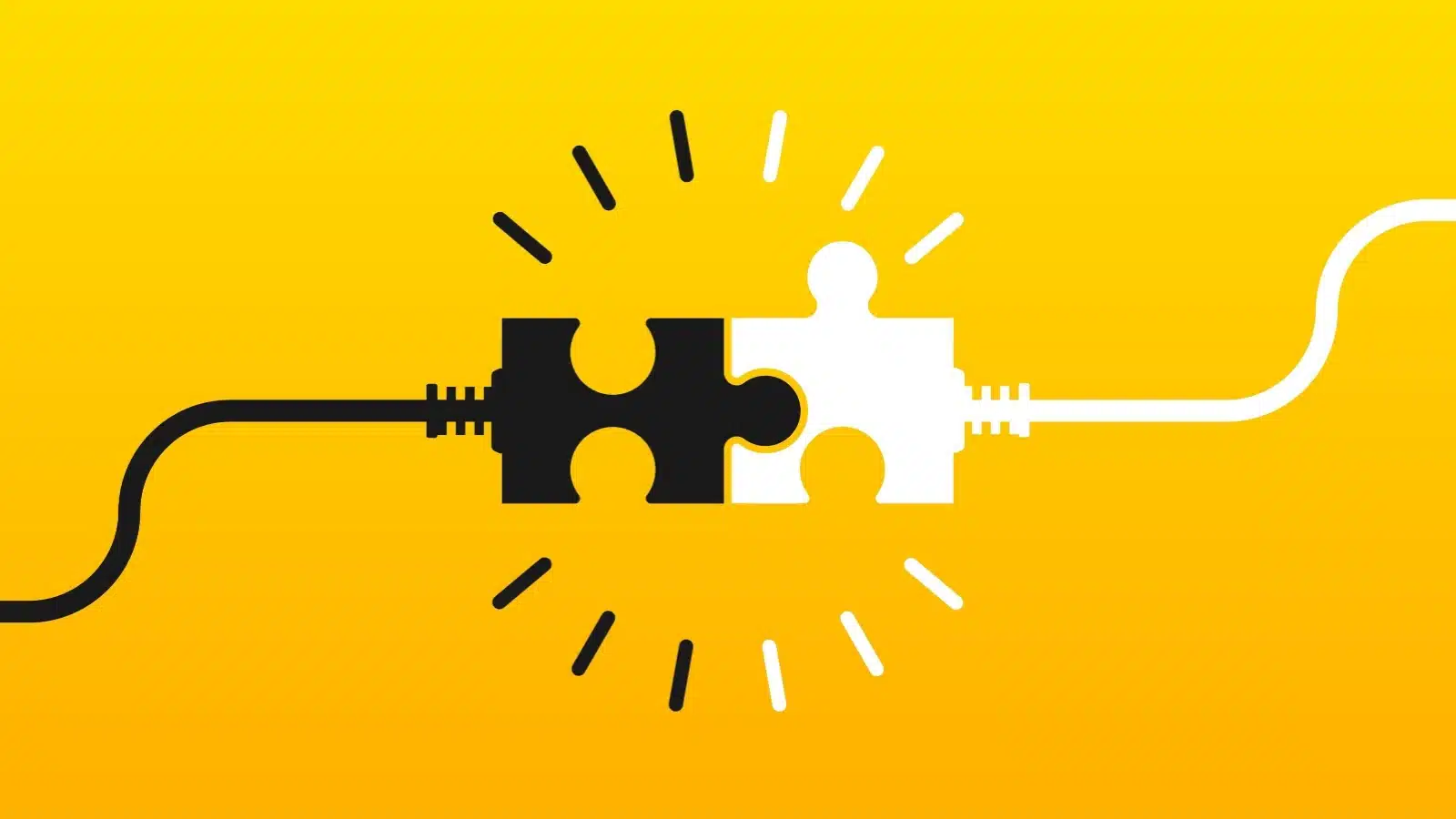 Connecting two puzzle pieces as a solution to a problem.