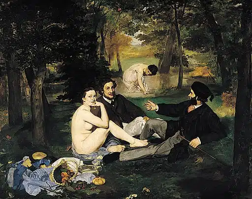 Impressionist artist Manet's scandalous luncheon in the grass painting.