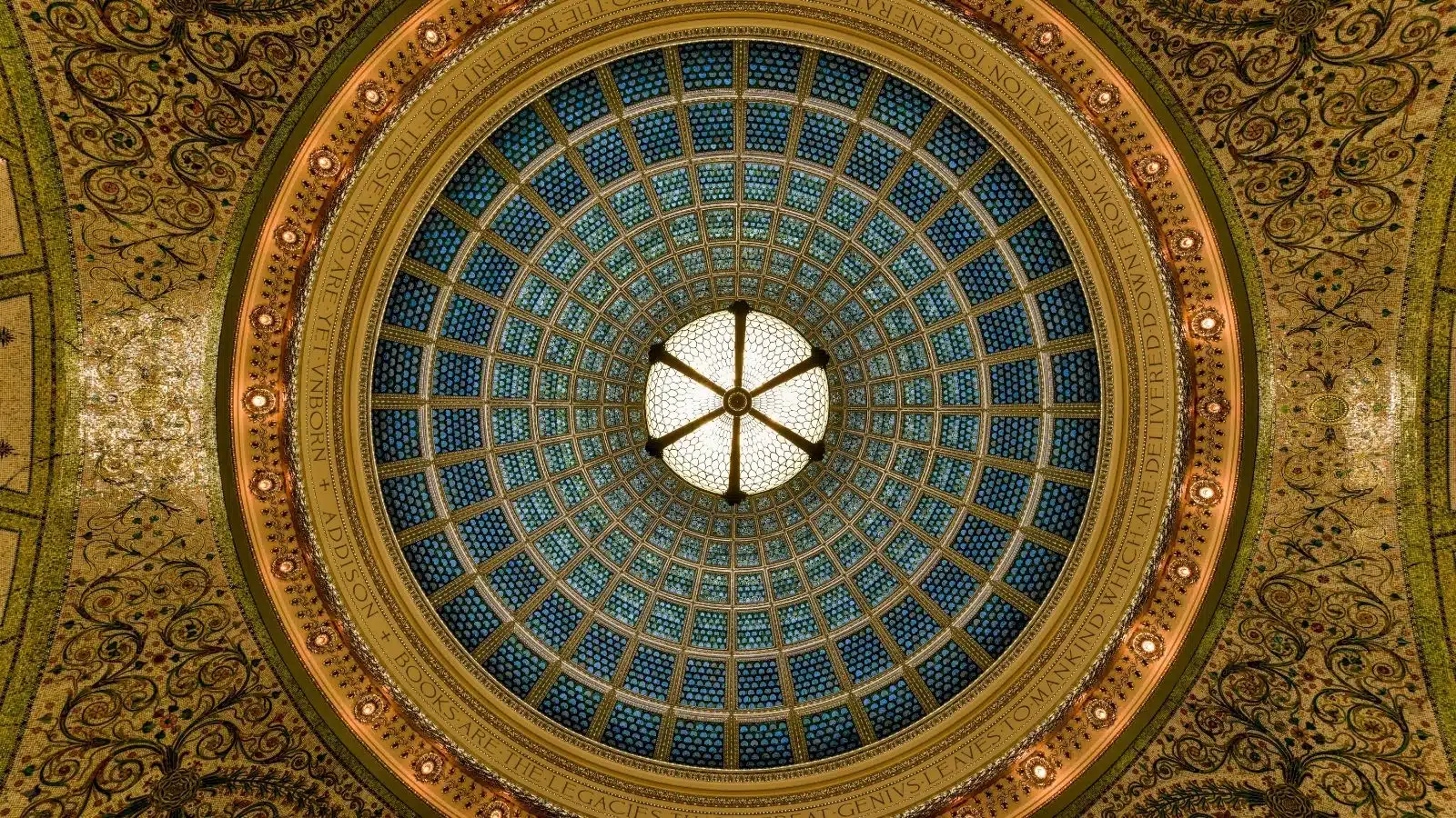 The dome ceiling of the Chicago Cultural Center, World's largest Tiffany glass dome ceiling.