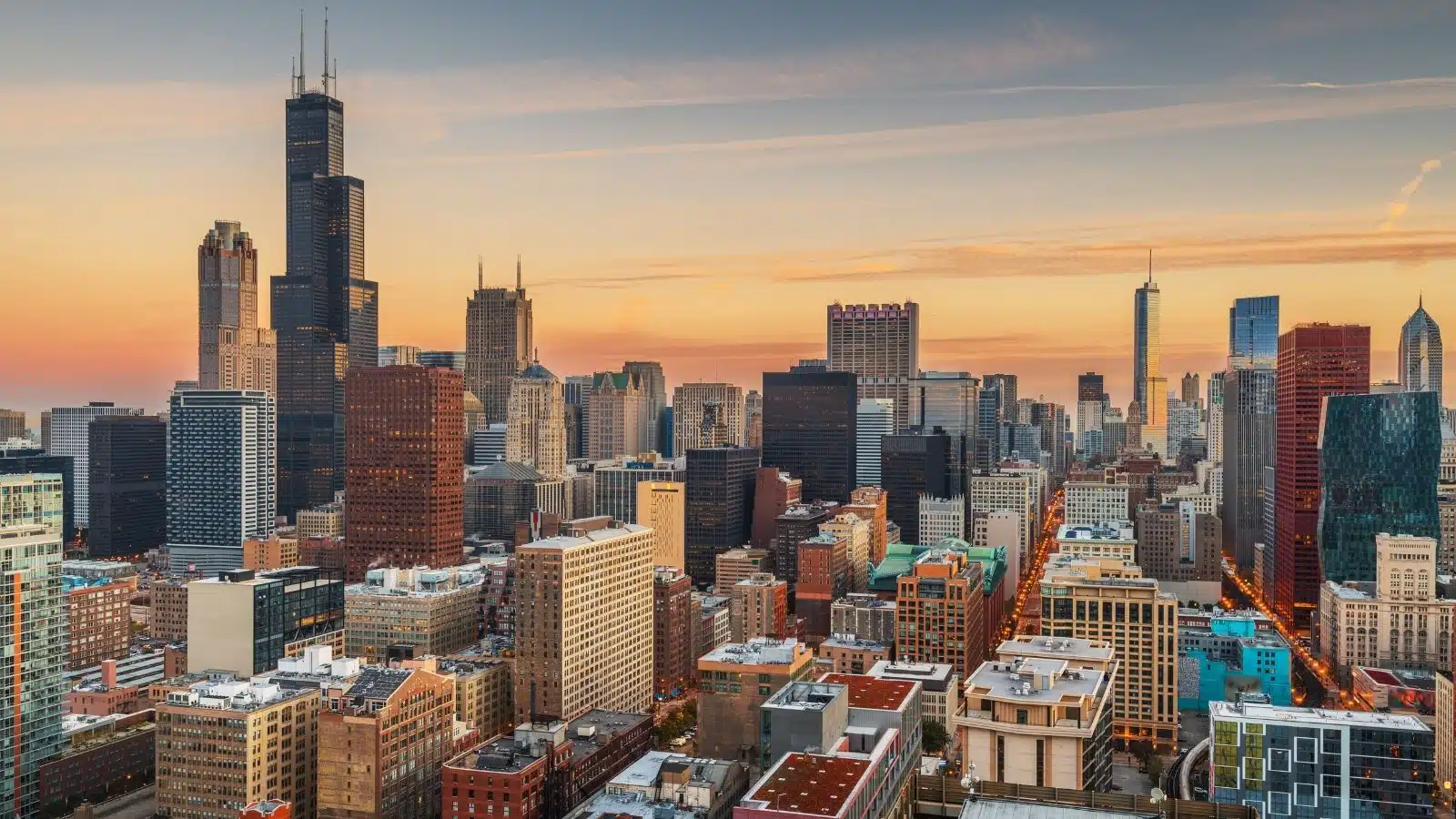 Chicago Illinois skyline in the early morning light.